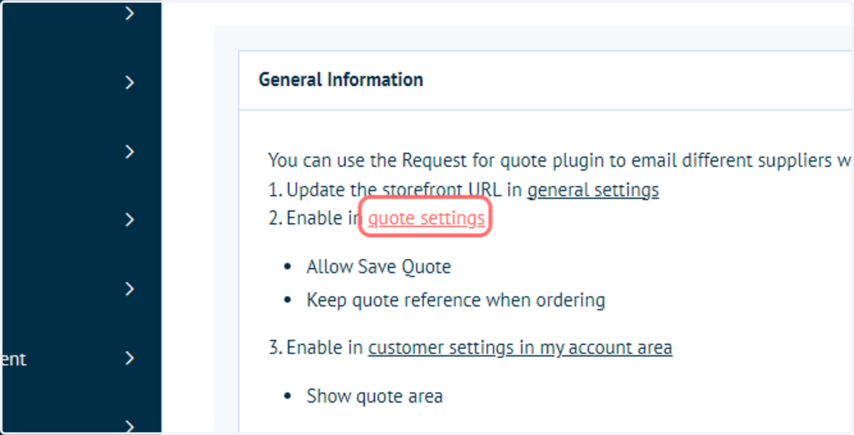 Navigate back to the Connect : RFQ settings and open the Quote Settings