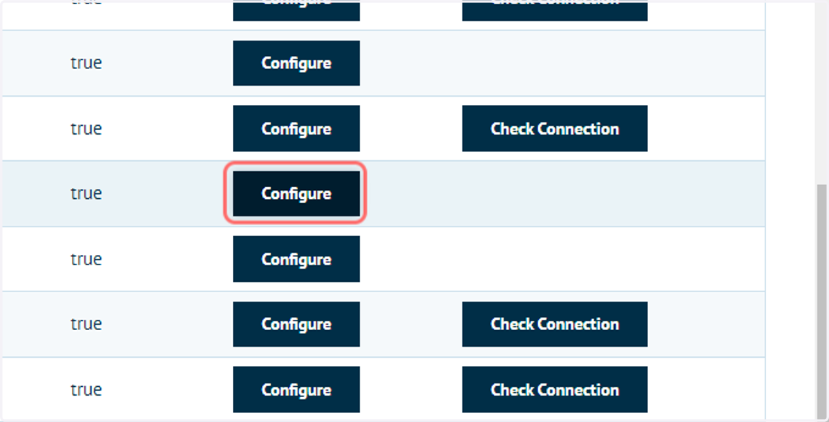Click on Configure next to the Connect : RFQ table entry
