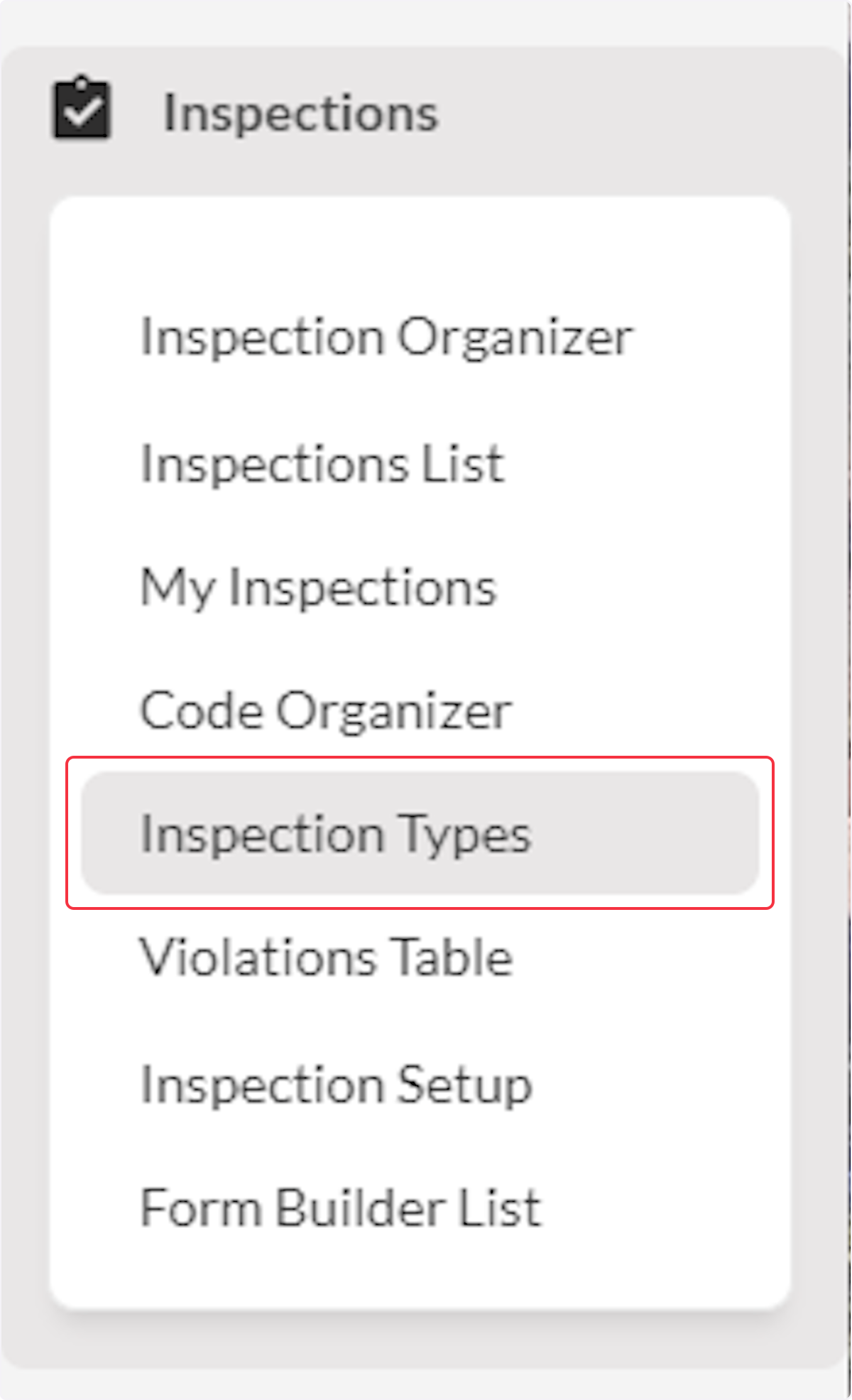 Click on Inspection Types.