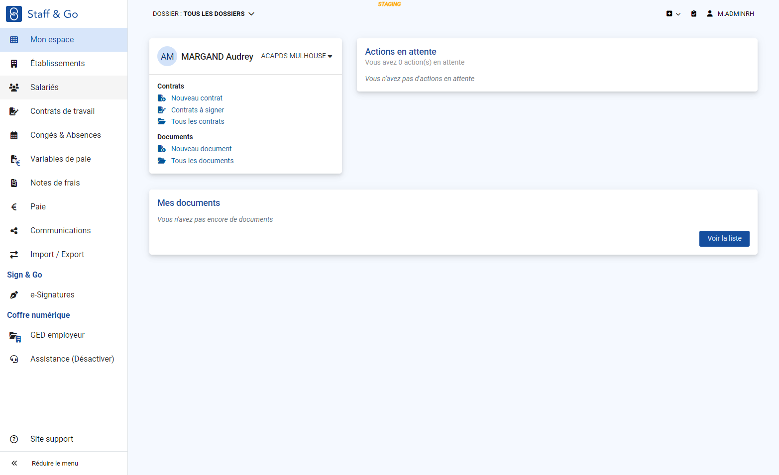 Cliquer sur le menu "Salariés"
