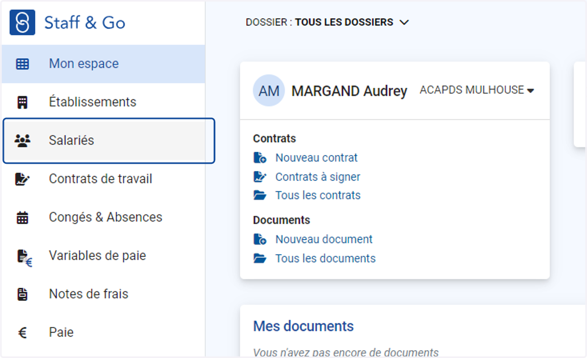 Cliquer sur le menu "Salariés"