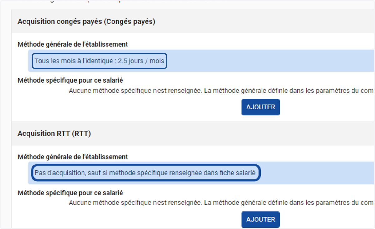 Pour chaque compteur, un rappel de la méthode générale de l'établissement est indiqué