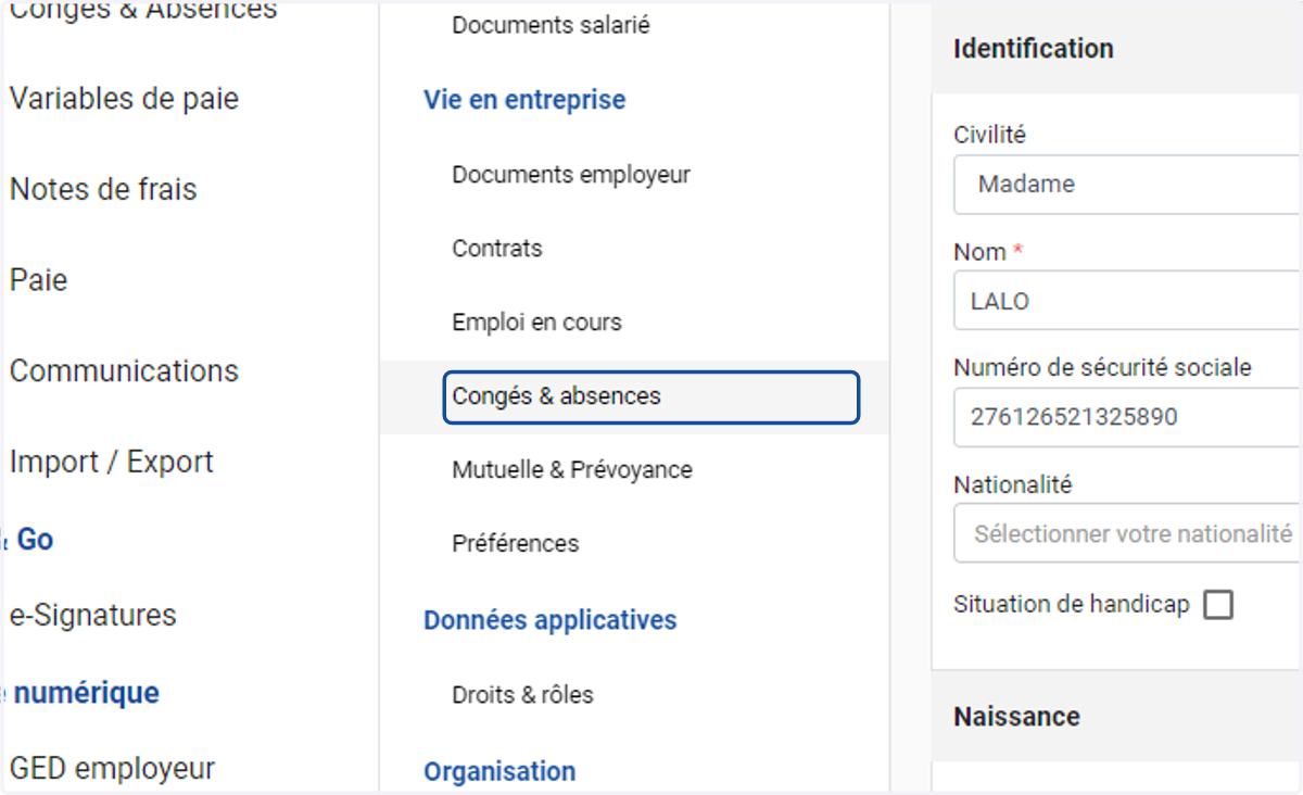 Cliquer sur la section "Congés & absences"