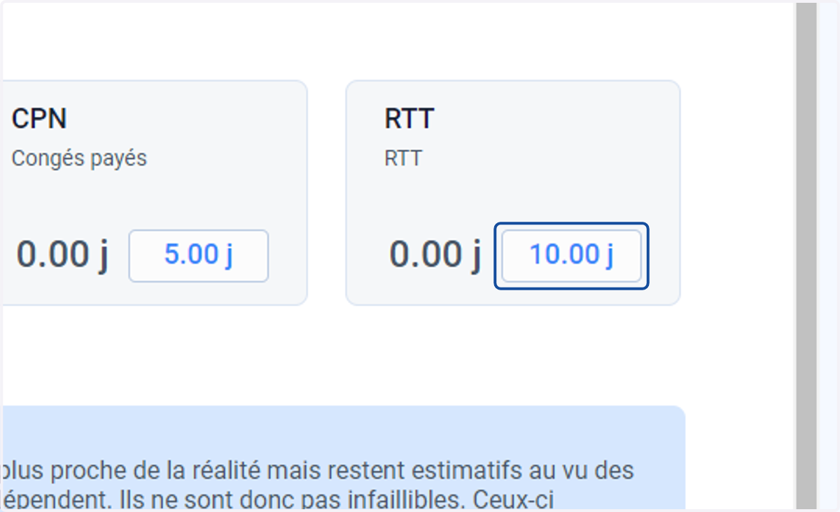 Résultat : lorsqu'on simule les soldes de Marie, les 10 jours de RTT paramétrés précédemment sont projetés