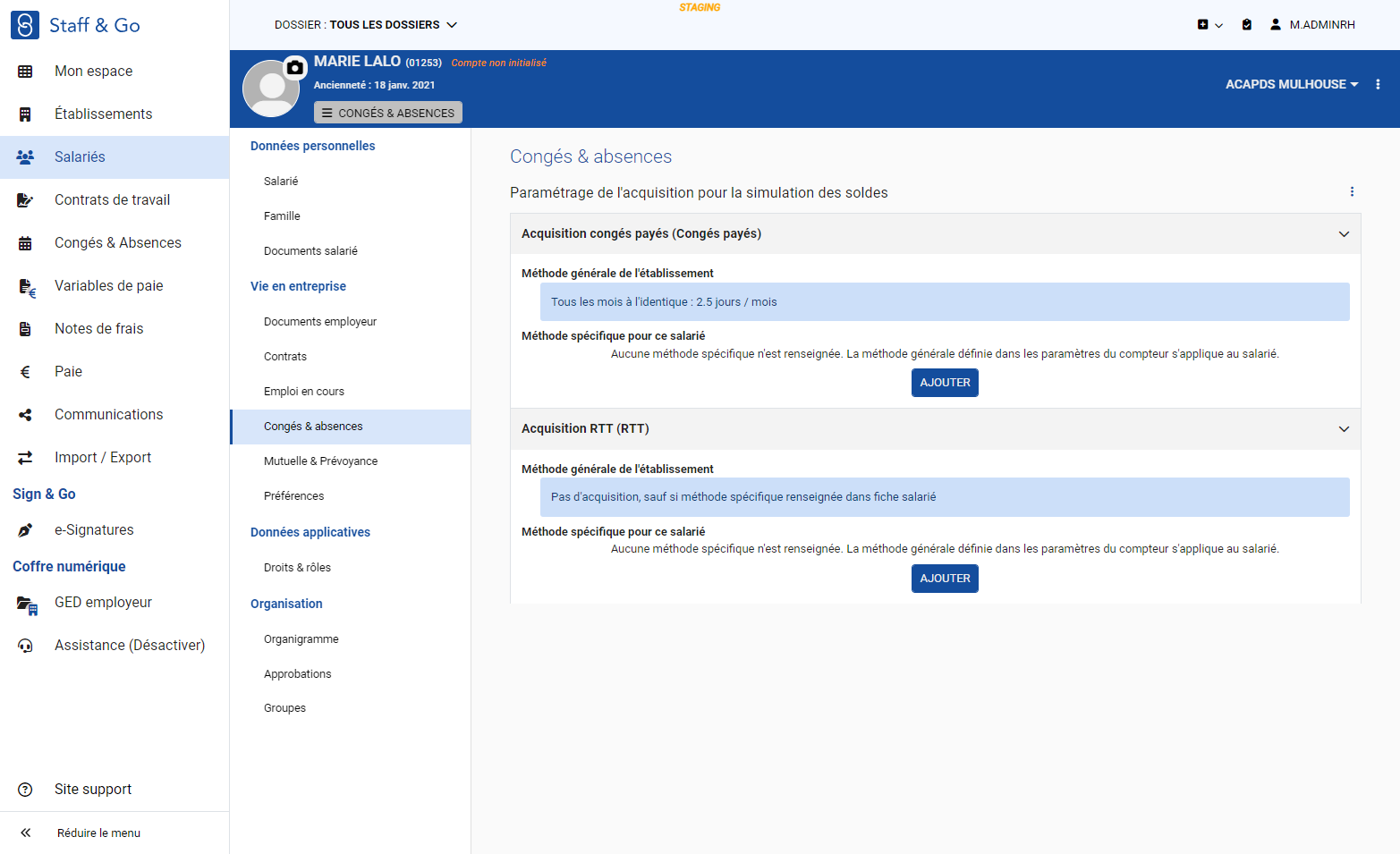 Si aucun paramétrage n'est renseigné dans le logiciel de paie, paramétrer la méthode manuellement en cliquant sur "Ajouter"