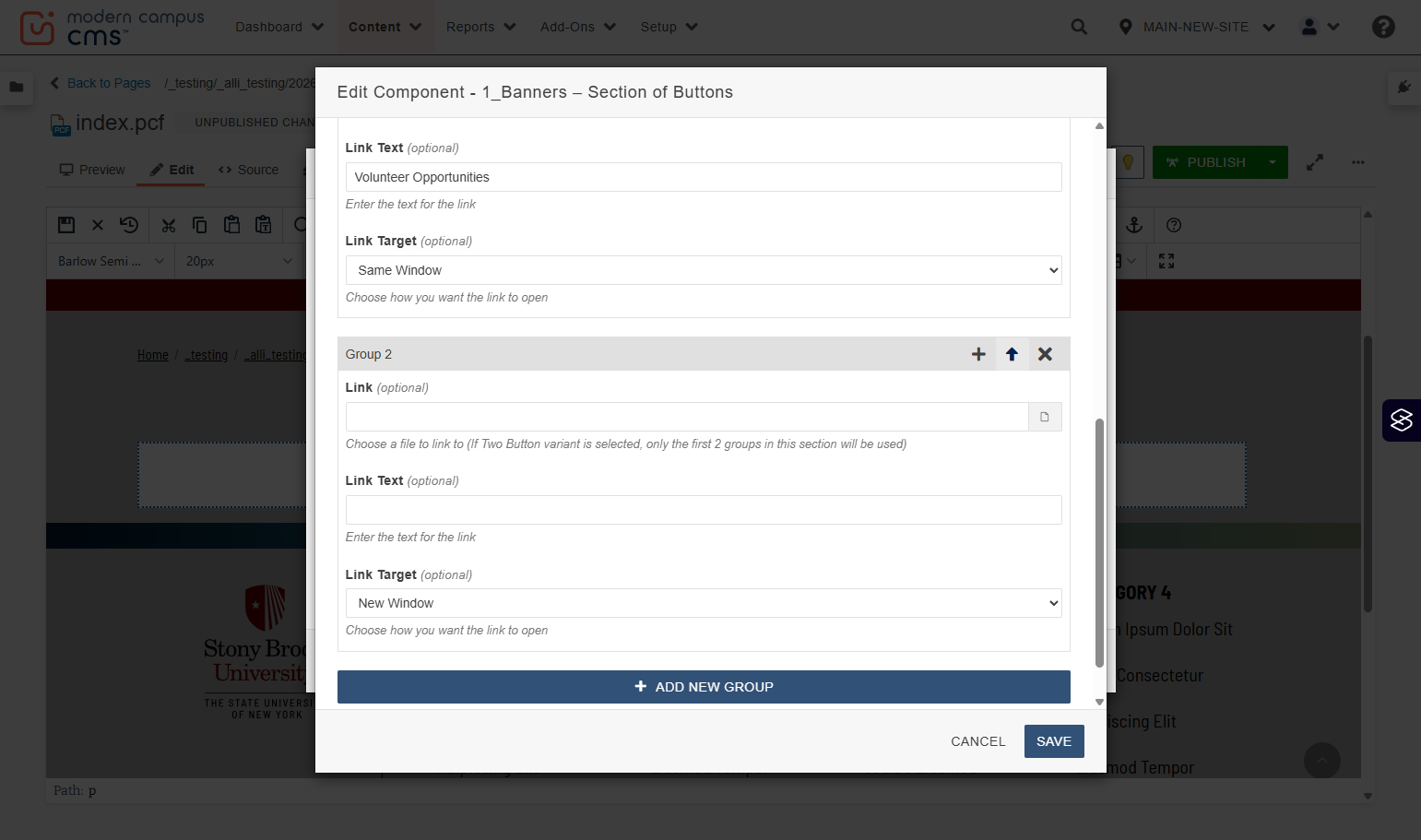 Group controls shown with up and down arrows for reordering buttons.