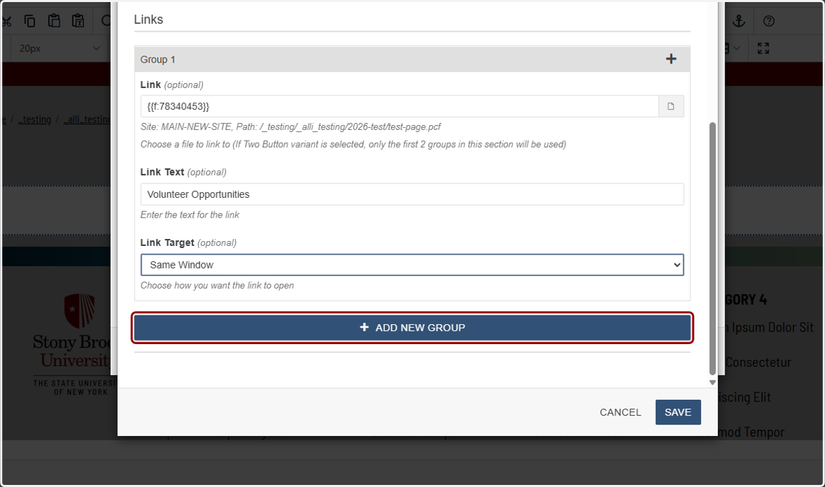 Add New Group button shown for adding additional buttons.