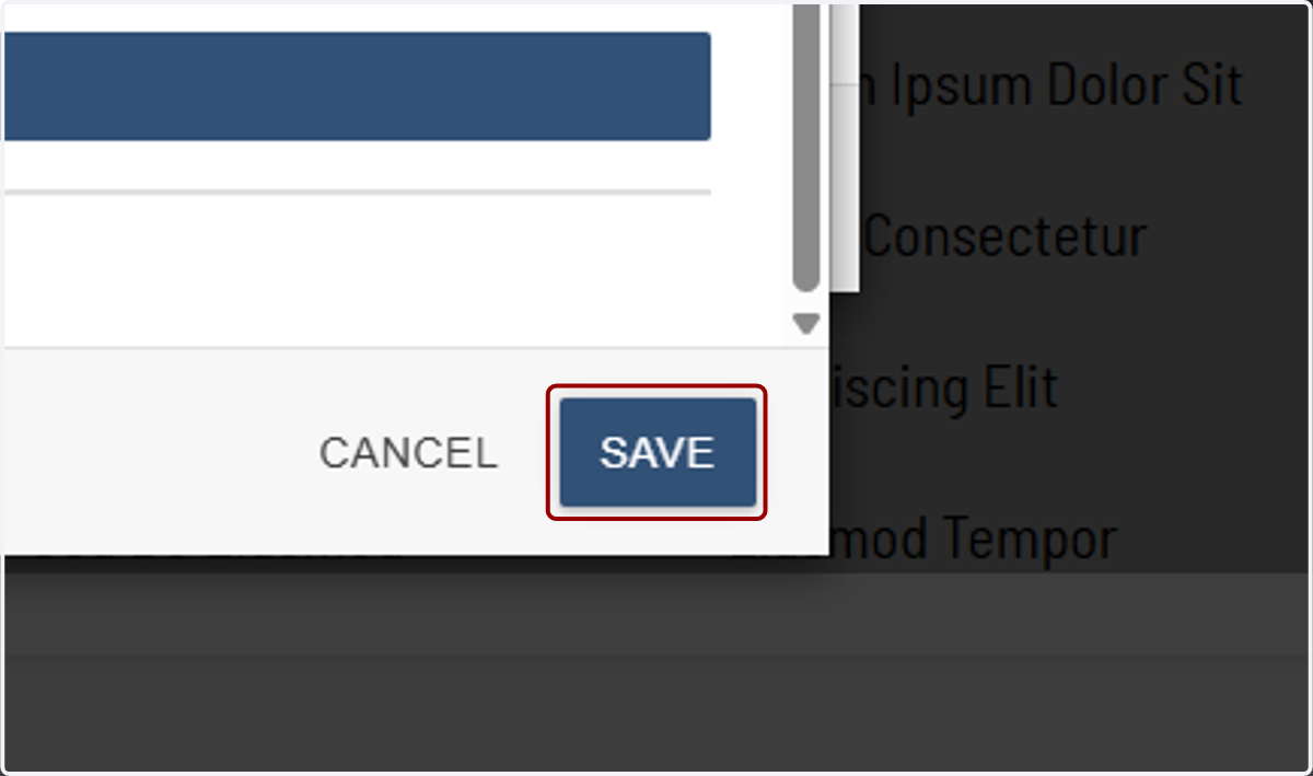 Component configuration Save button highlighted to save the button section settings.