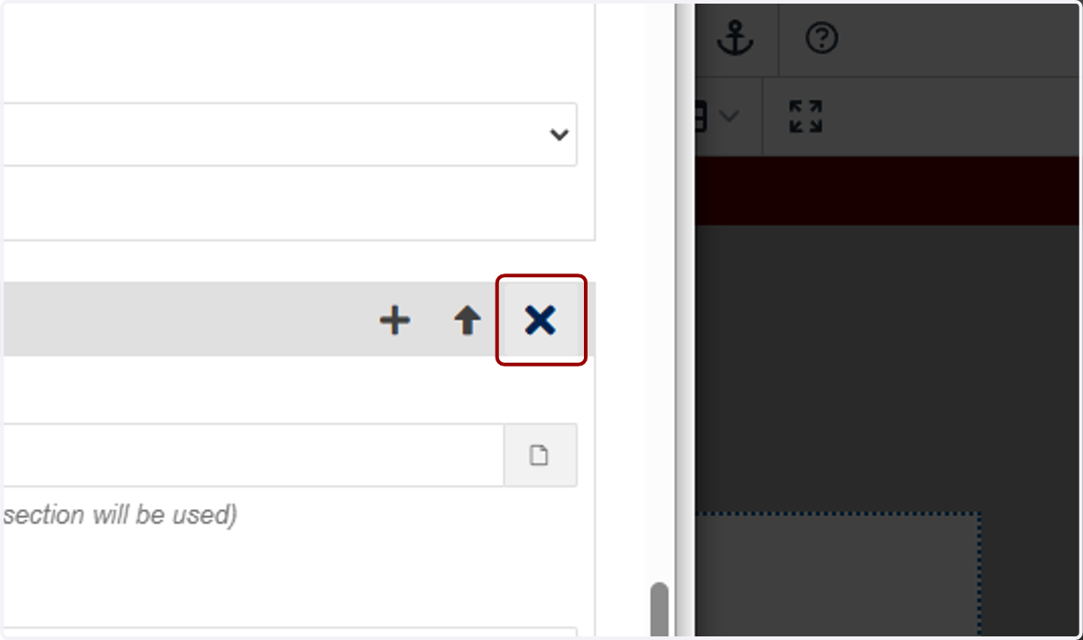 X icon shown for deleting a button group.