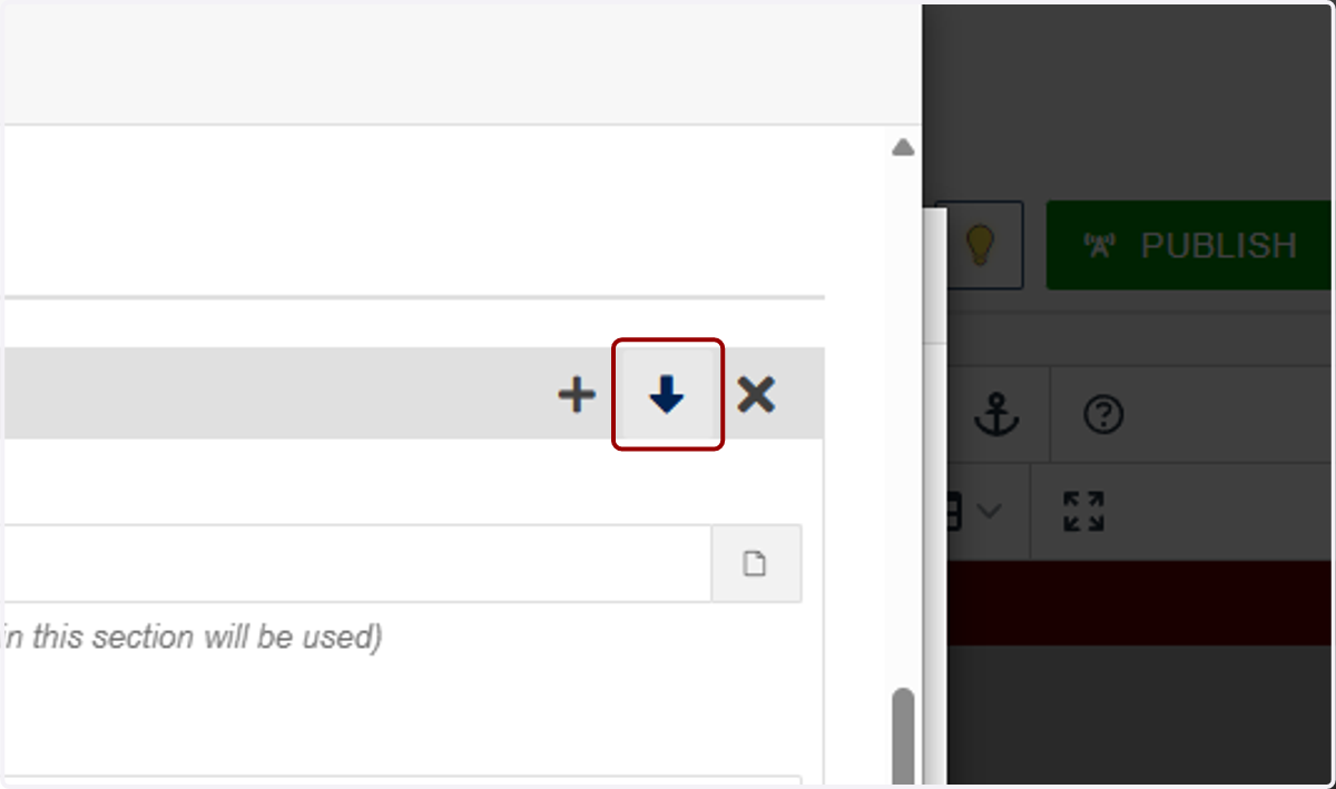 Move down control highlighted for moving a button group down one position.
