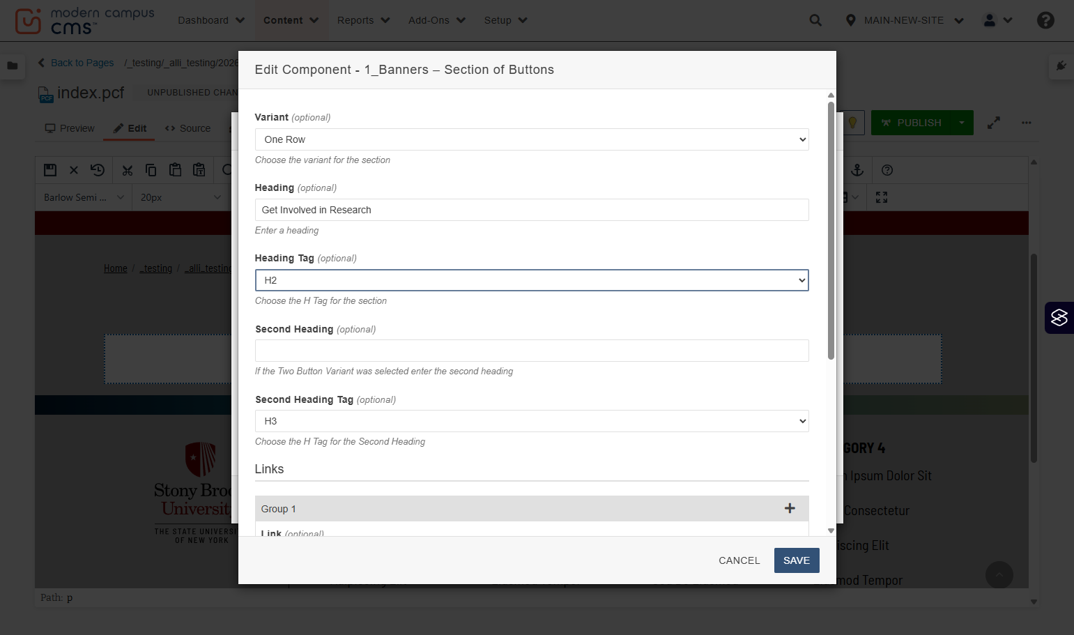 Heading level selector highlighted for setting the heading tag (H2 shown as the default).