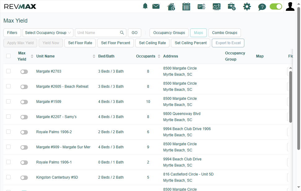 On the Max Yield Page, select the Maps tab to view the yield maps.