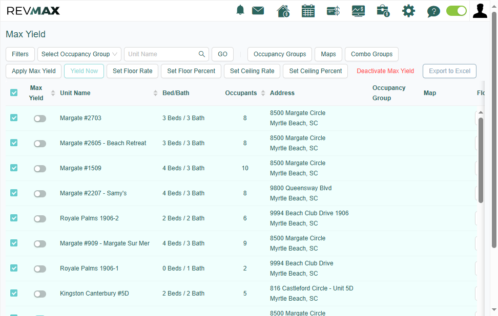 The "Yield Now" button is also available for bulk updates on the Max Yield page.