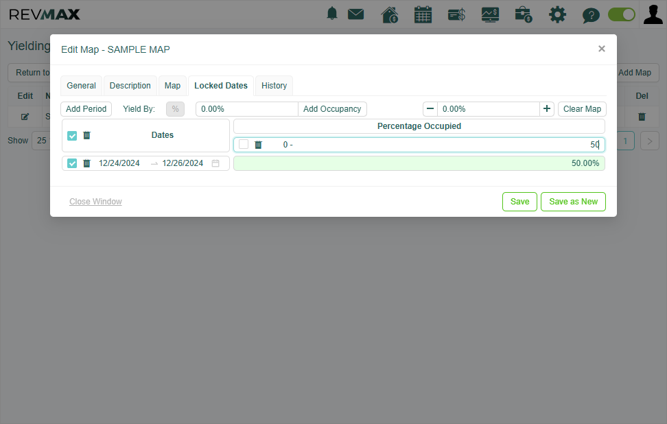 Once the date periods are set, you can proceed to configure your desired Percentage of Occupancy by selecting the "Percentage Occupied" tab and adjusting the value accordingly.