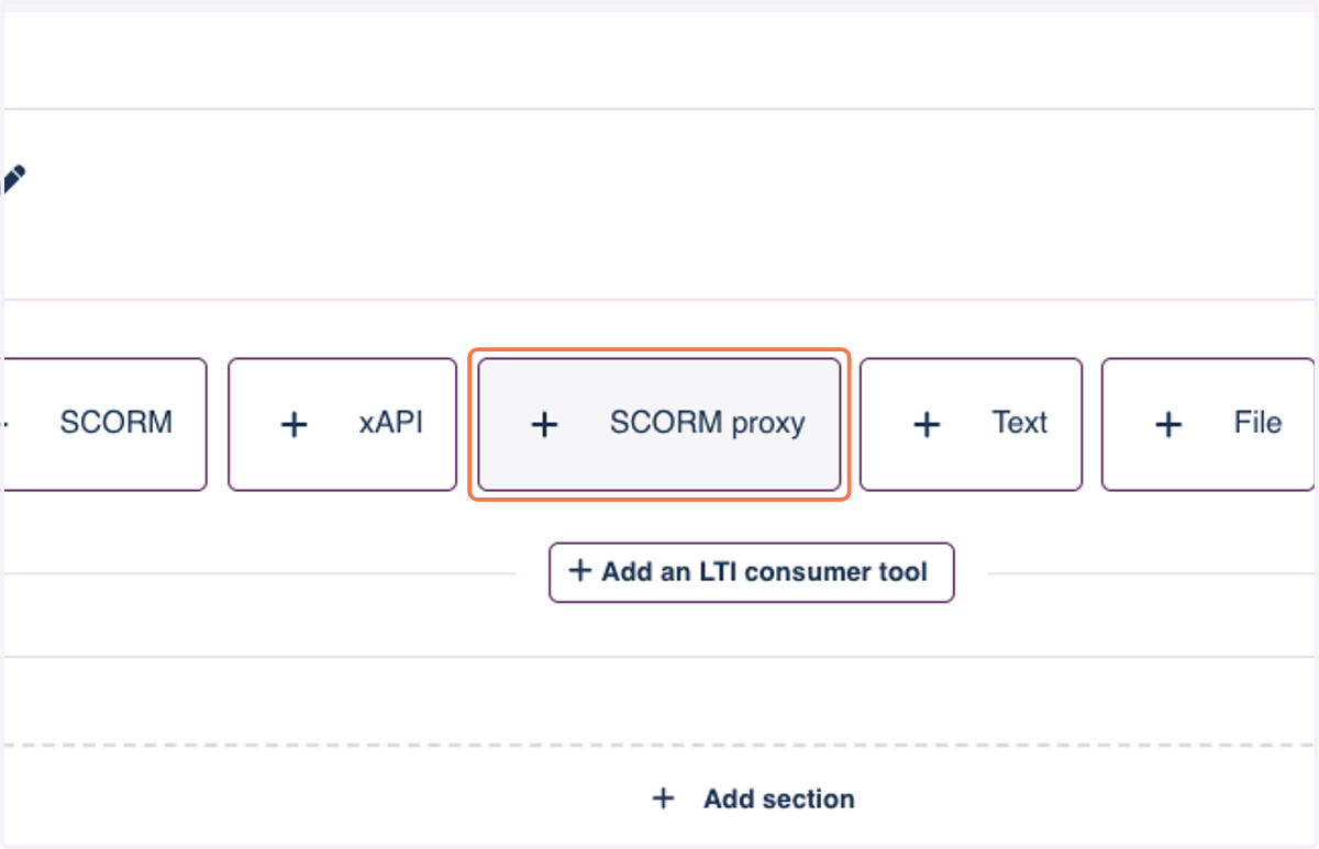 Now we will start adding the SCORM. Click on SCORM proxy