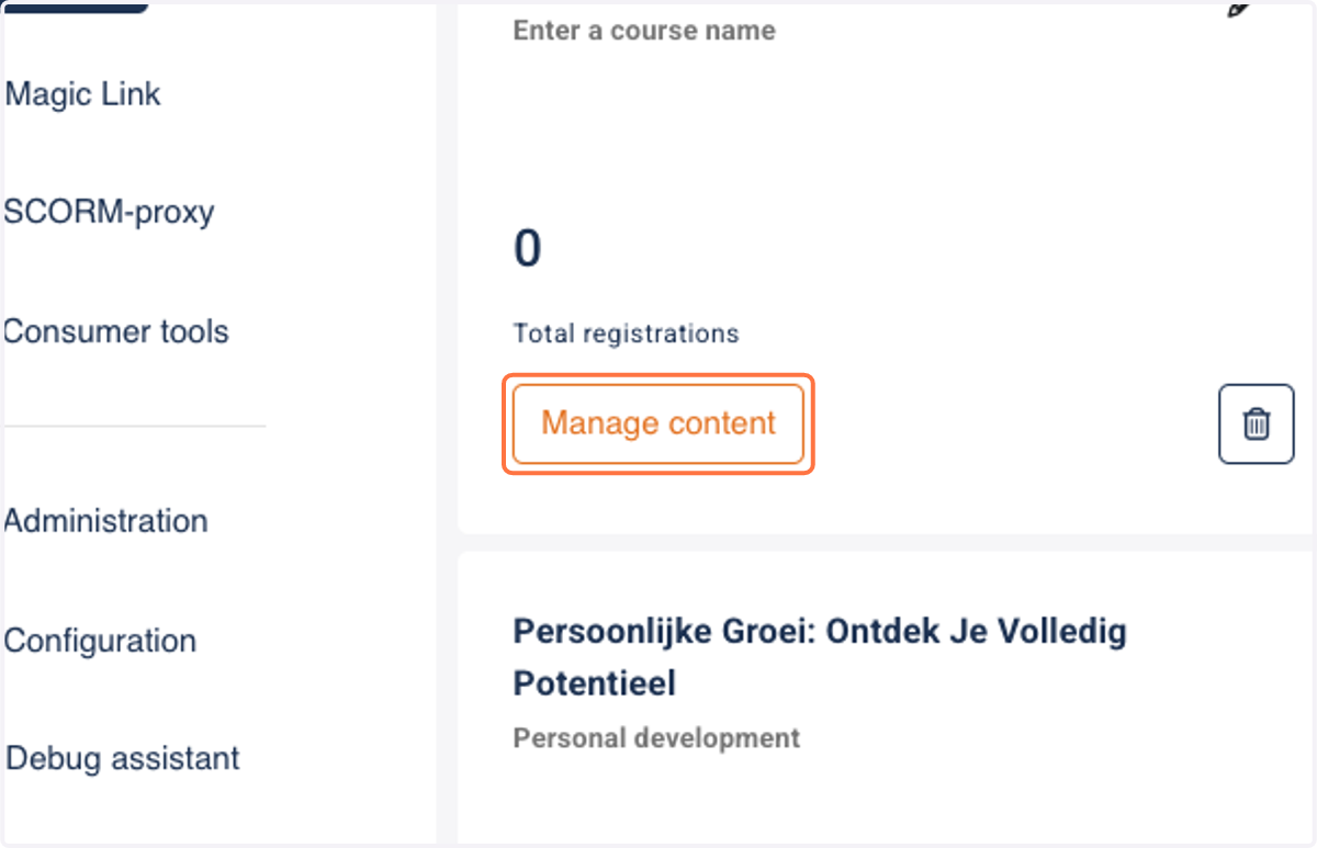 Click on Manage content to start editing the course