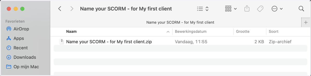You have succesfully created a SCORM wrapper! A .zip file with a SCORM wrapper will be downloaded to your computer.