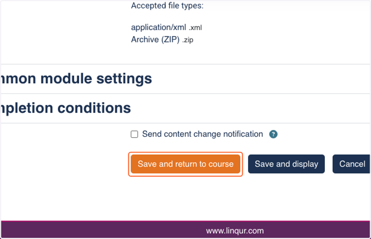 Click on Save and return to course