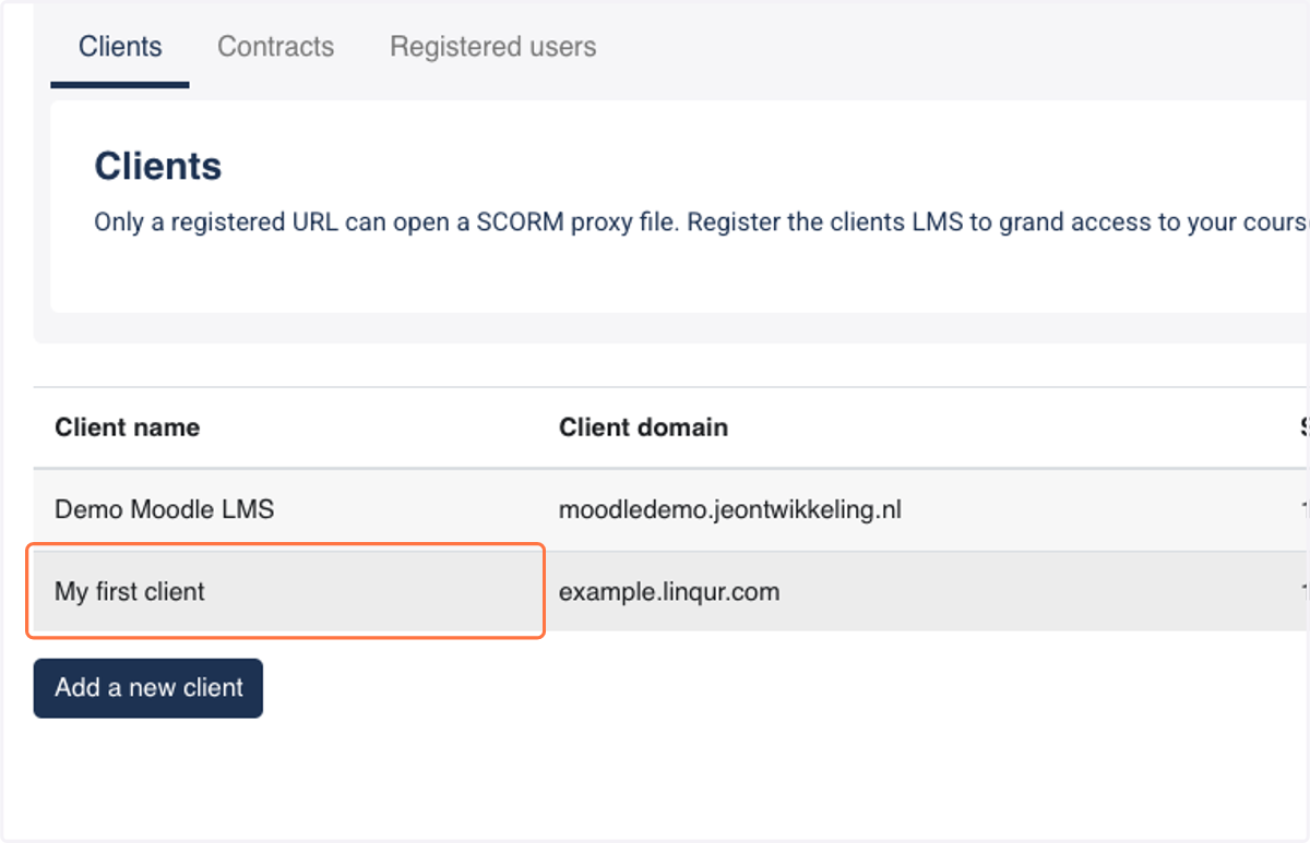Your client has been created and a contract is added to the domain.