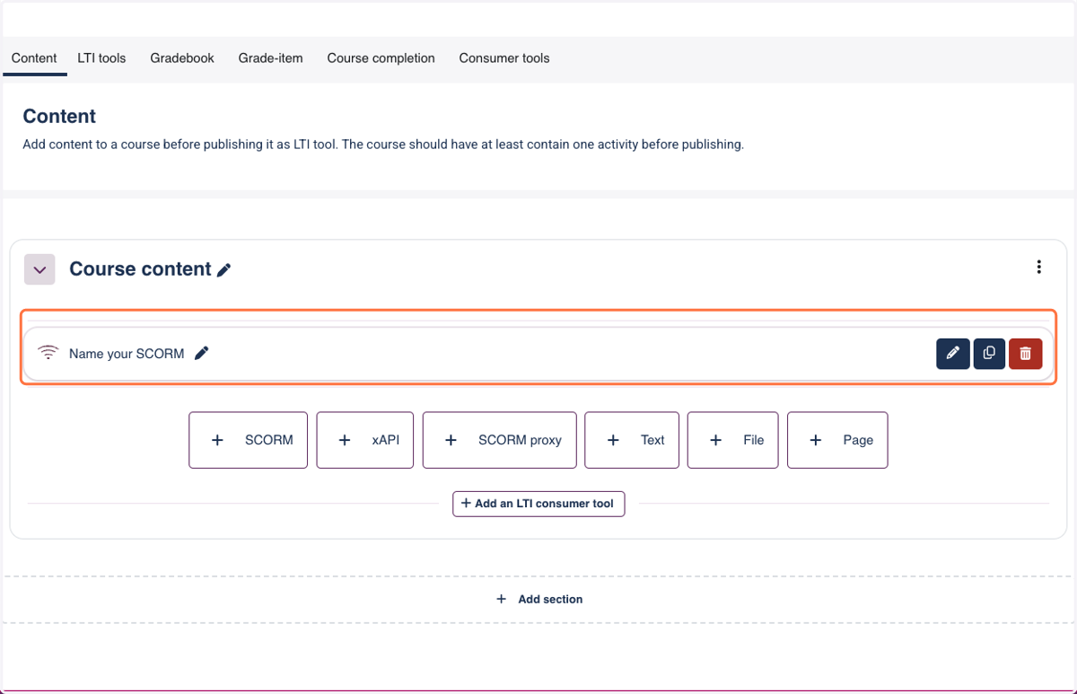 You will notice that the SCORM proxy file is added to your course.