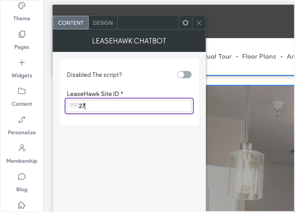 Add in the LeaseHawk ID (also called the Chatbot ID)