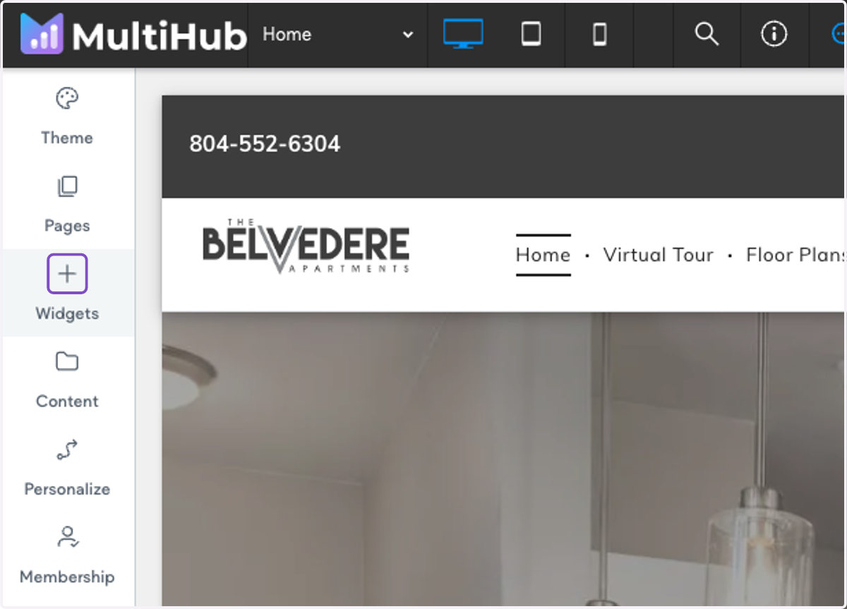 Log onto your property website and click on Widgets
