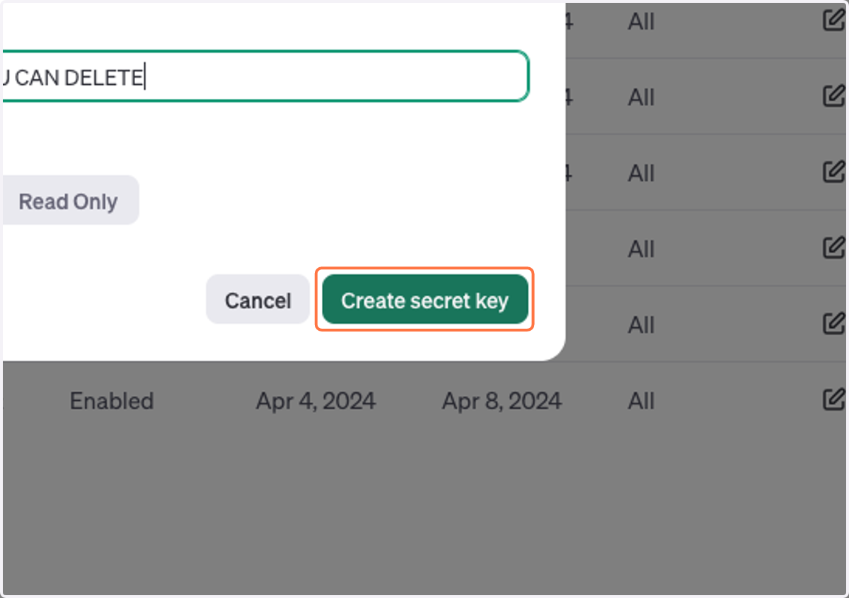 Click on Create secret key