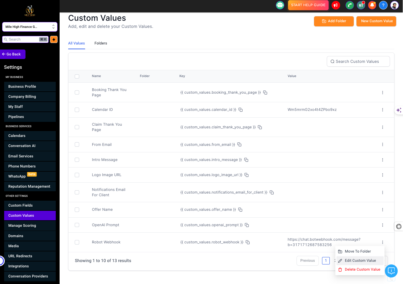 Click on Edit Custom Value