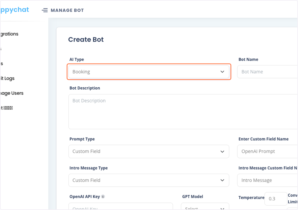 Select Booking from AI Type