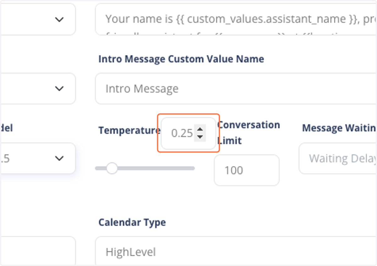 Click on Temperature. 0.2 - 0.3 is good