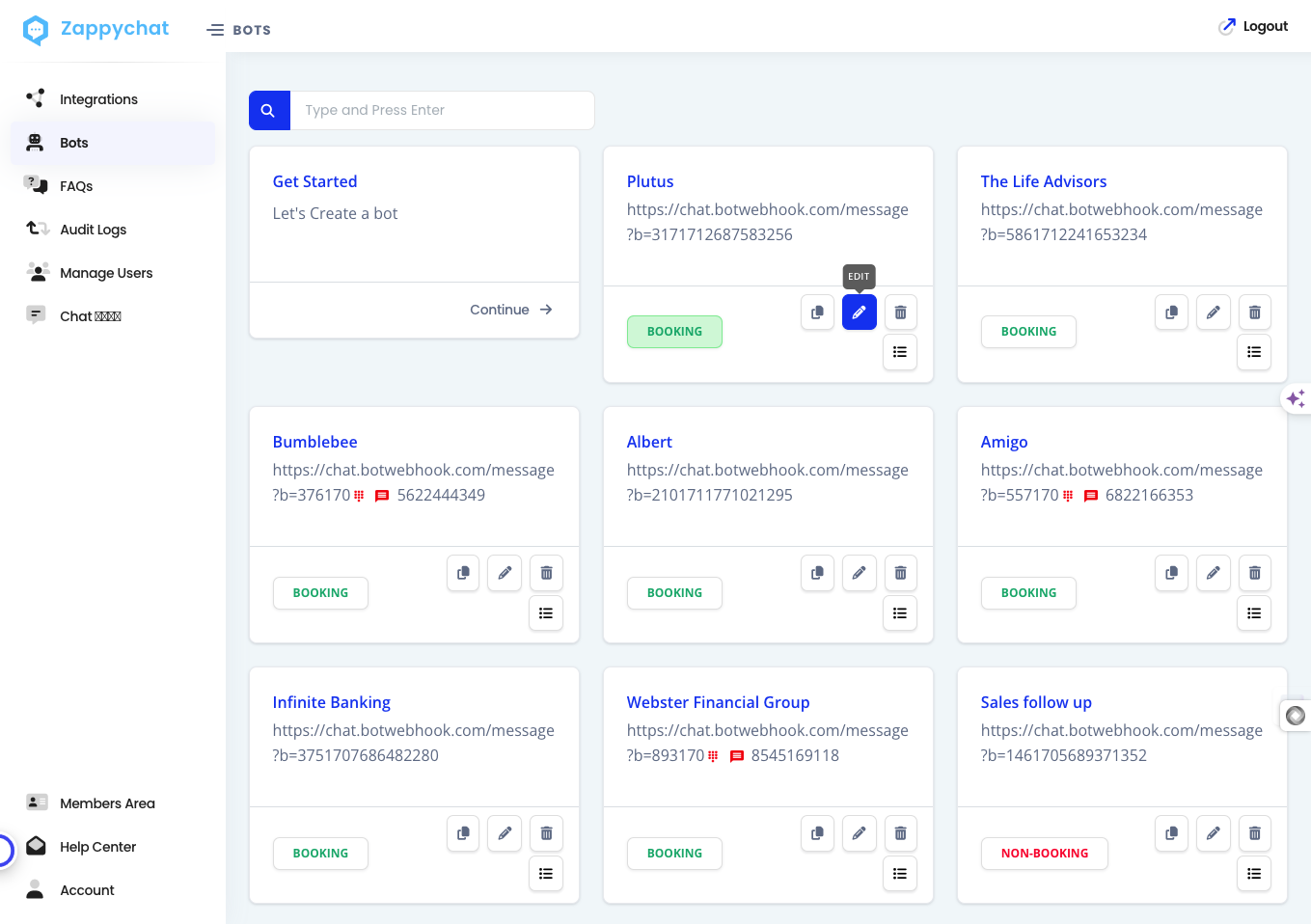 Pick any bot, hover below icon and click "edit"