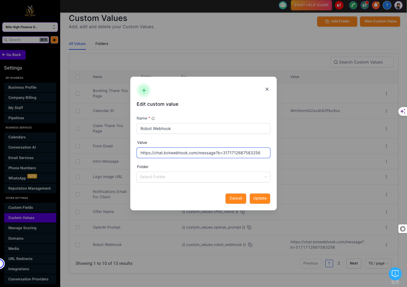 paste webhook URL here