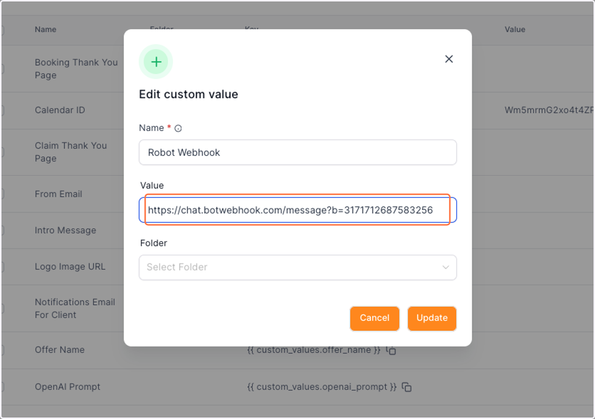 paste webhook URL here