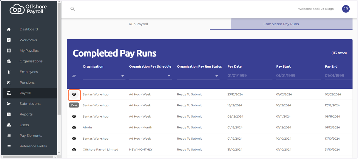 Click to view more detail on the Pay Run