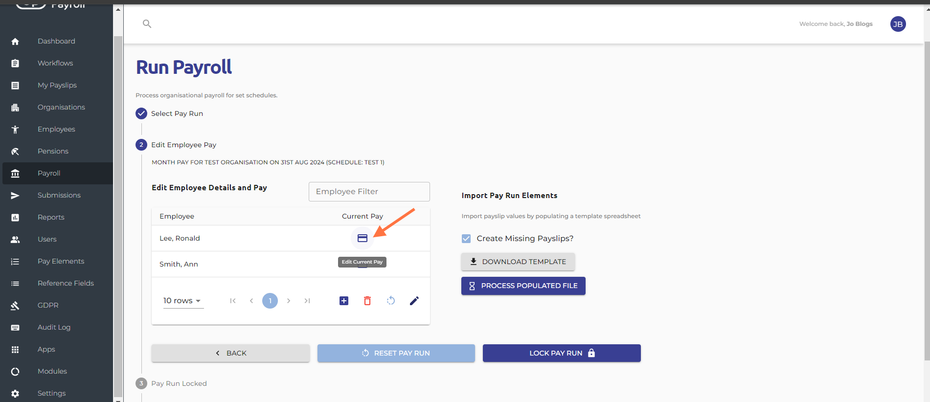 - Click the icon to edit current Pay