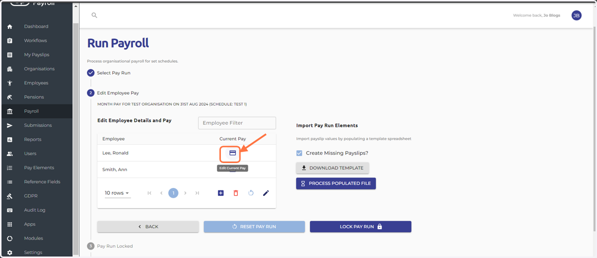 - Click the icon to edit current Pay