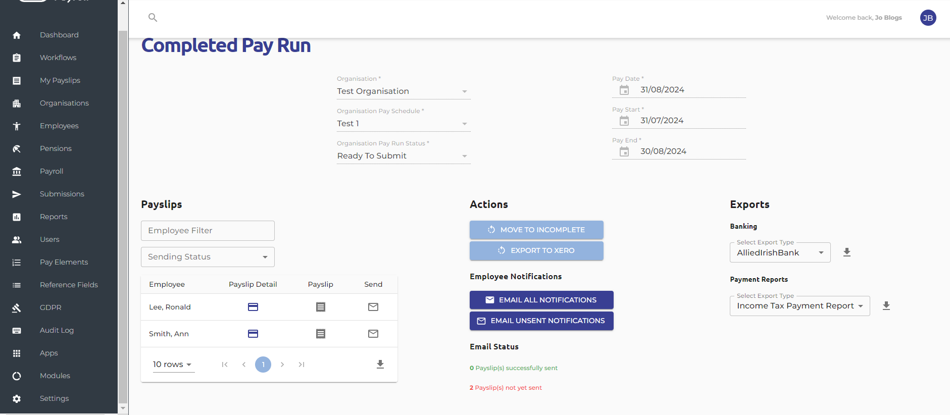 Email payslip notifications to employees
