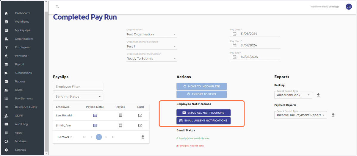 Email payslip notifications to employees