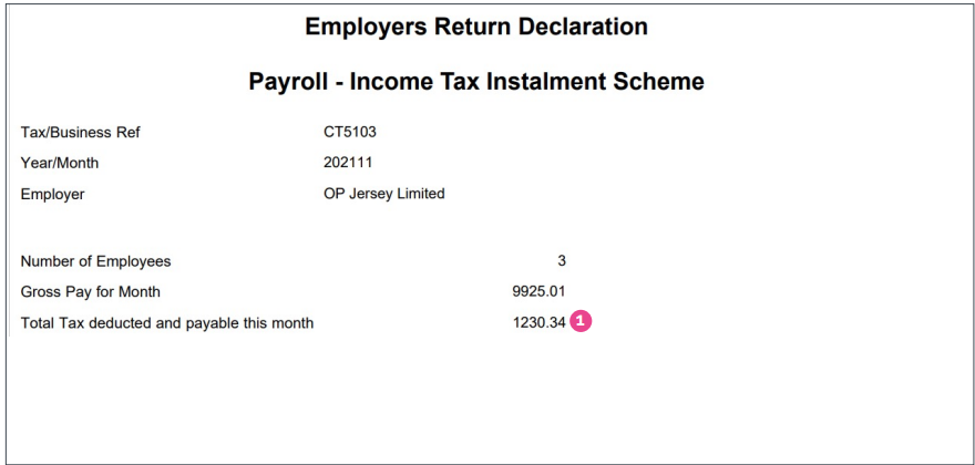 Income tax payment report (example for Jersey monthly payment):