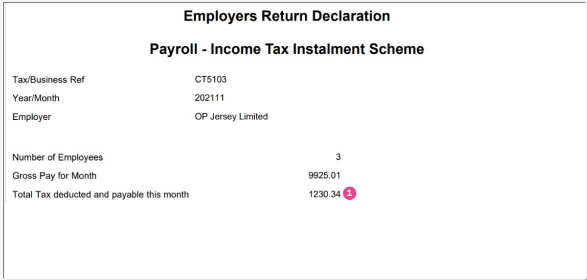 Income tax payment report (example for Jersey monthly payment):