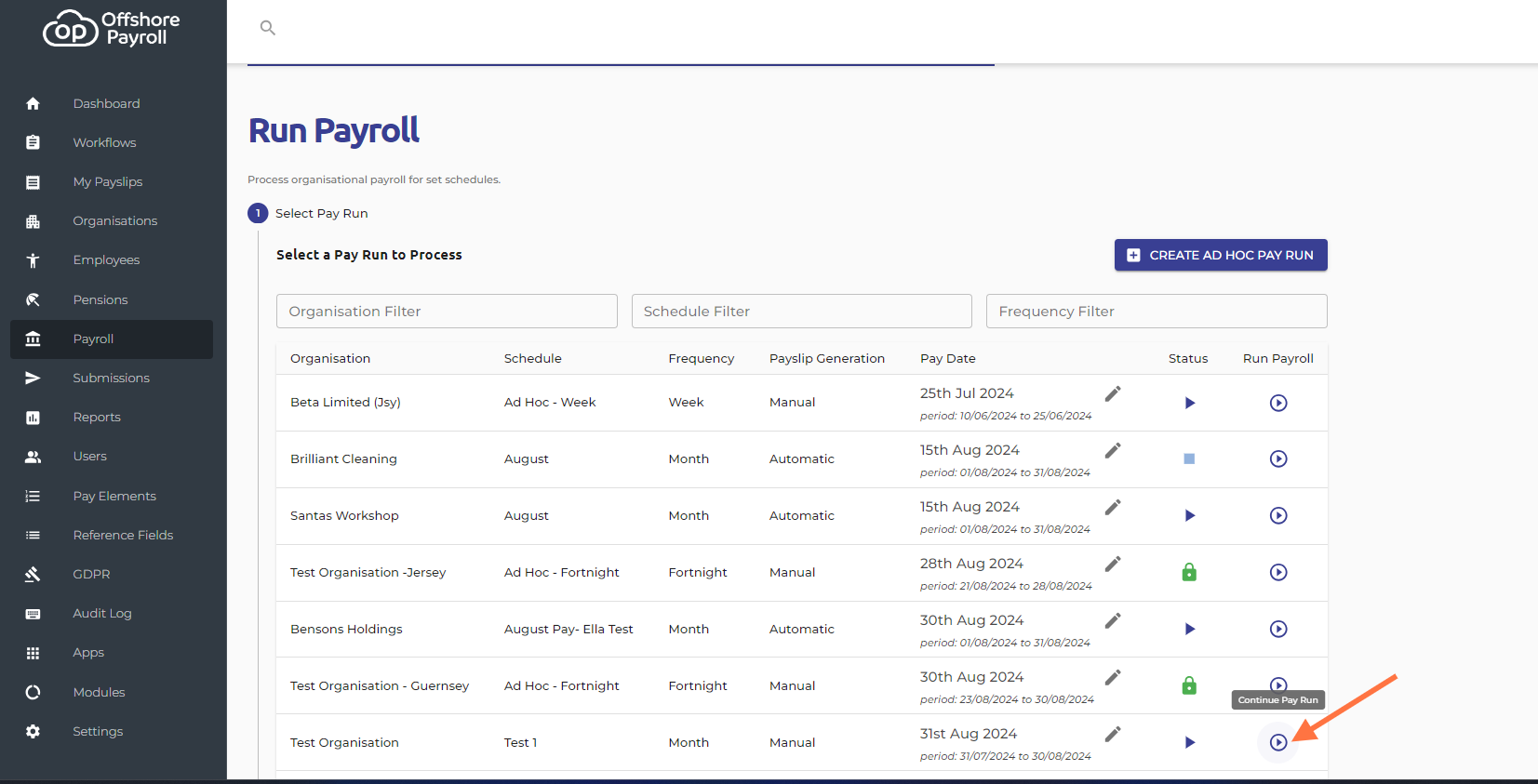 Select the required Pay Run