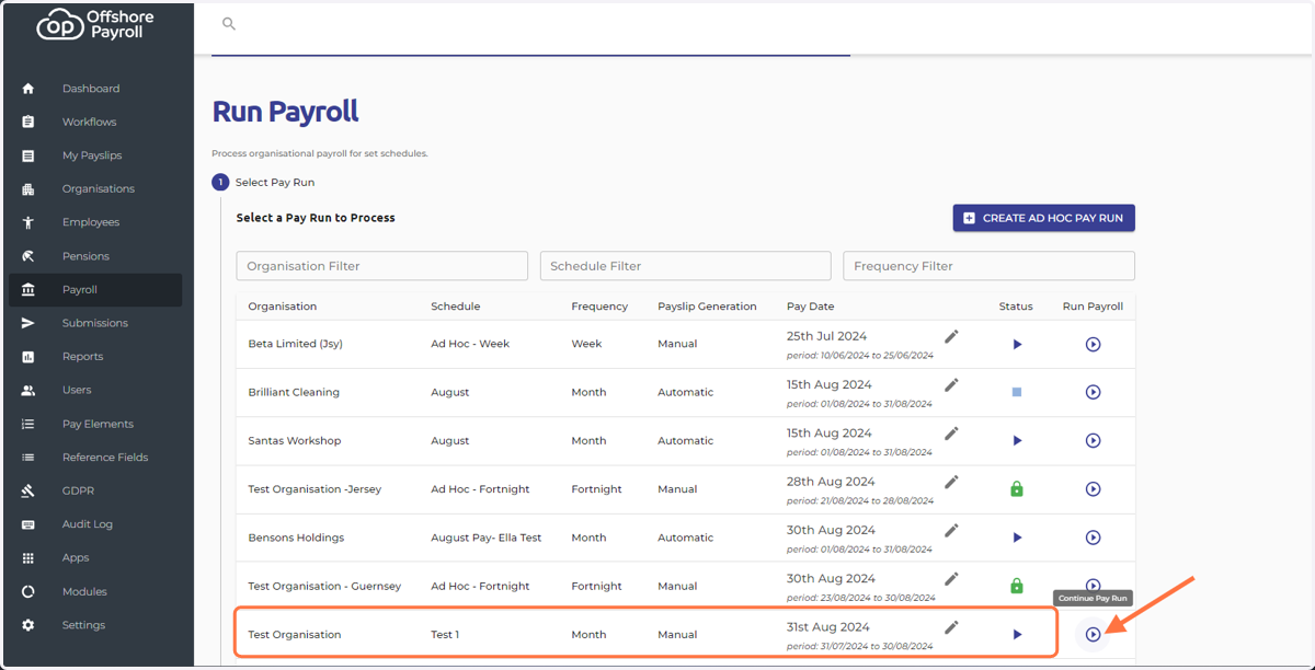 Select the required Pay Run