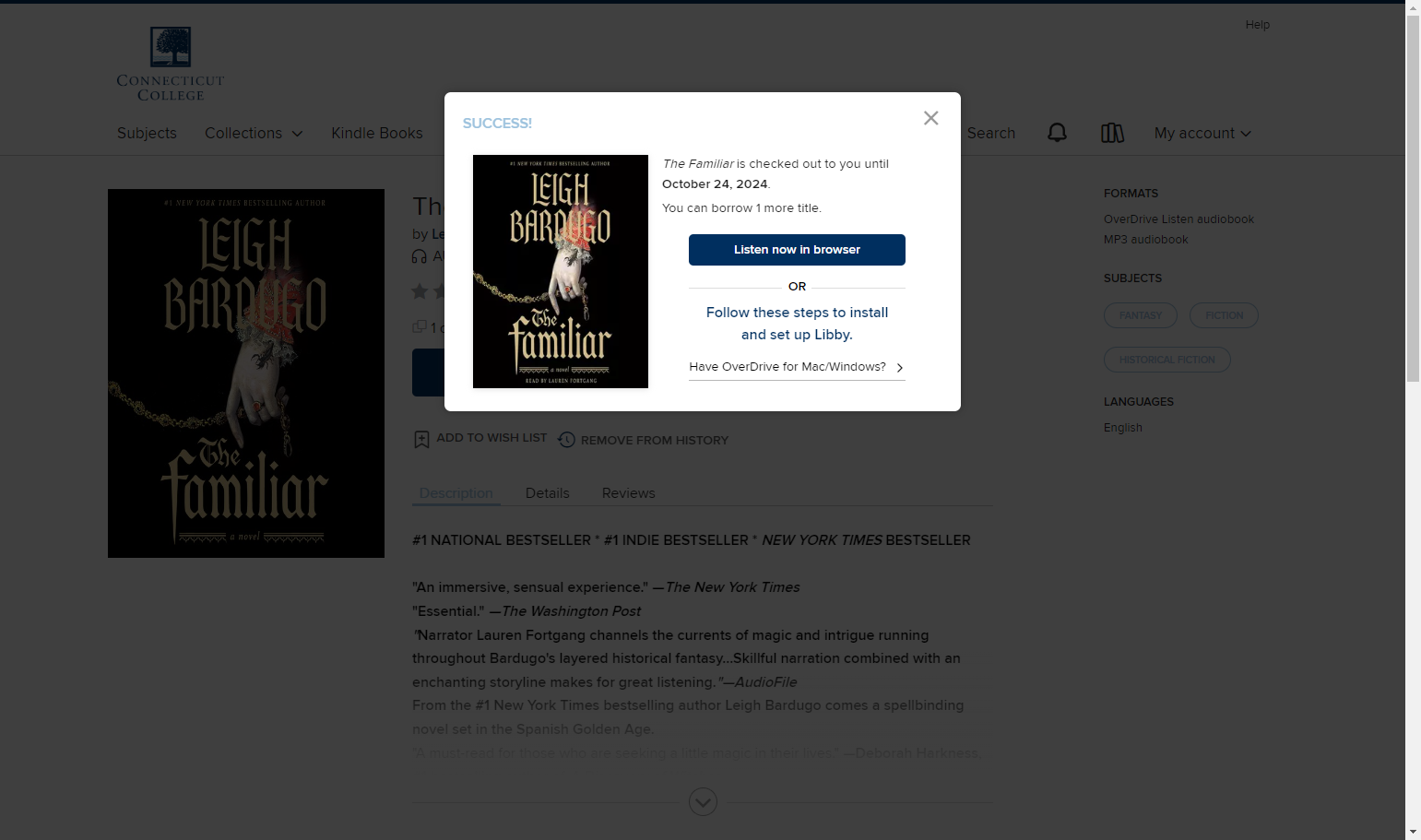 Click 'Listen now in browser' or download Libby to listen to the book.