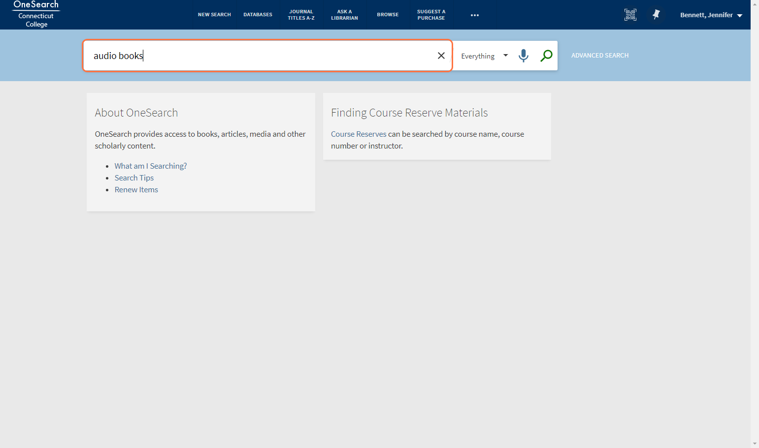 Search for audio books on OneSearch