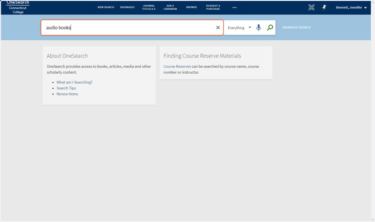 Search for audio books on OneSearch