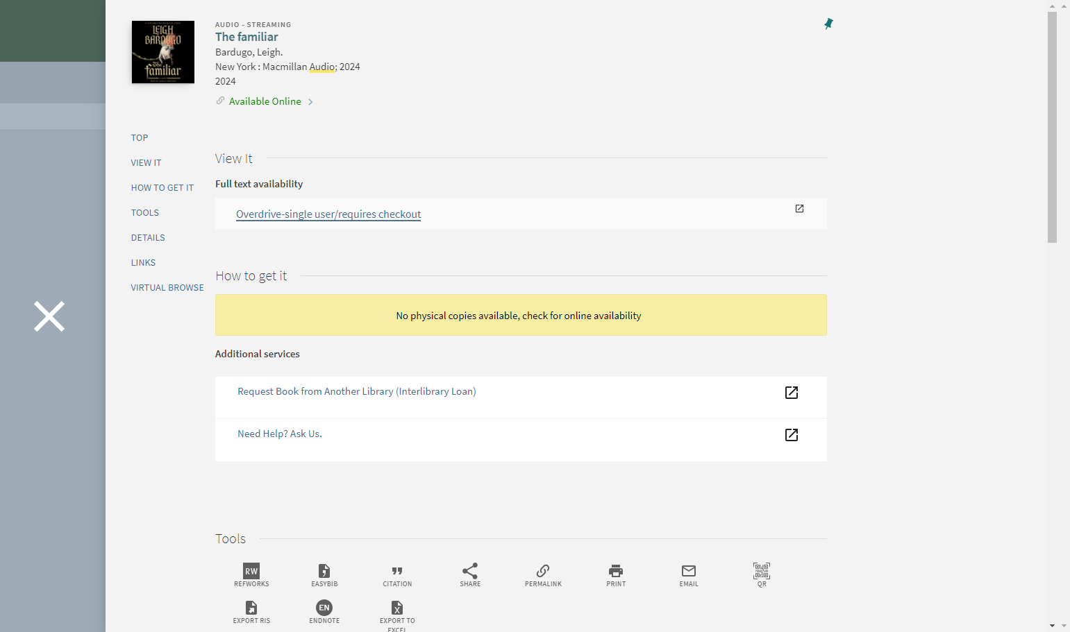 Click on Overdrive-single user/requires checkout