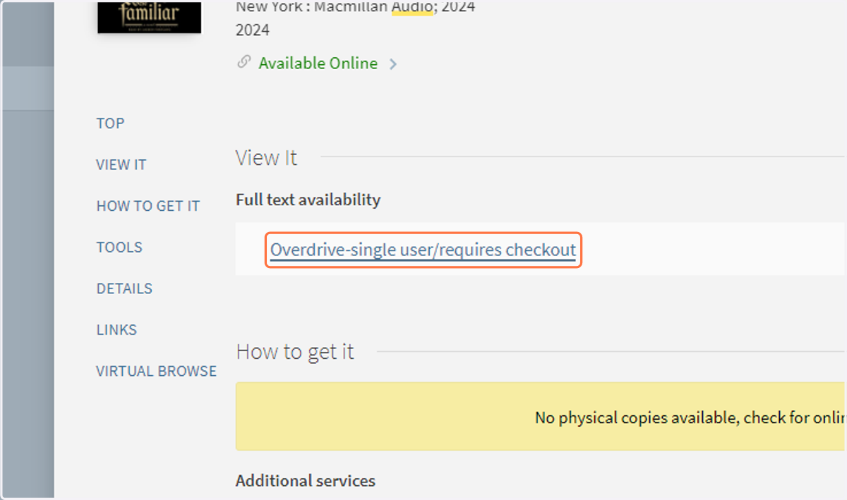 Click on Overdrive-single user/requires checkout
