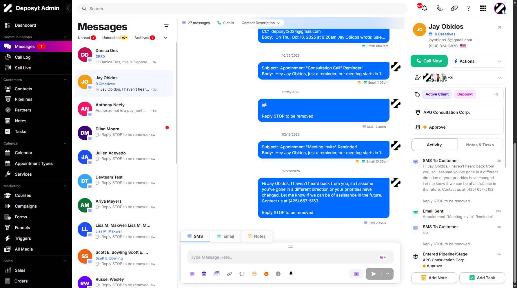 Step 2: You are now navigated to the Messages Section, the Messages section refers to the area where all communications with customers are tracked and managed.