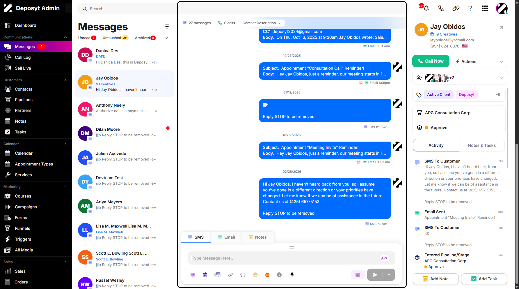 Step 2: You are now navigated to the Messages Section, the Messages section refers to the area where all communications with customers are tracked and managed.