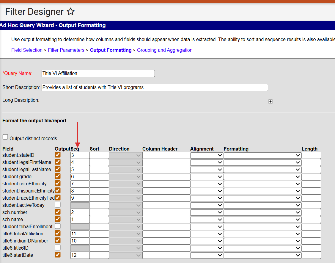 Add a sequence order for the fields as needed.
